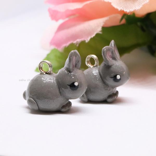 Grey Bunny Polymer Clay Charm picture