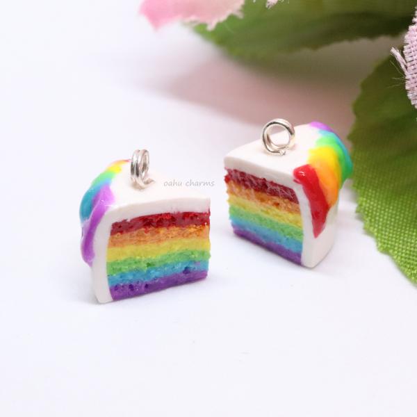 Rainbow Cake Slice Polymer Clay Charm picture