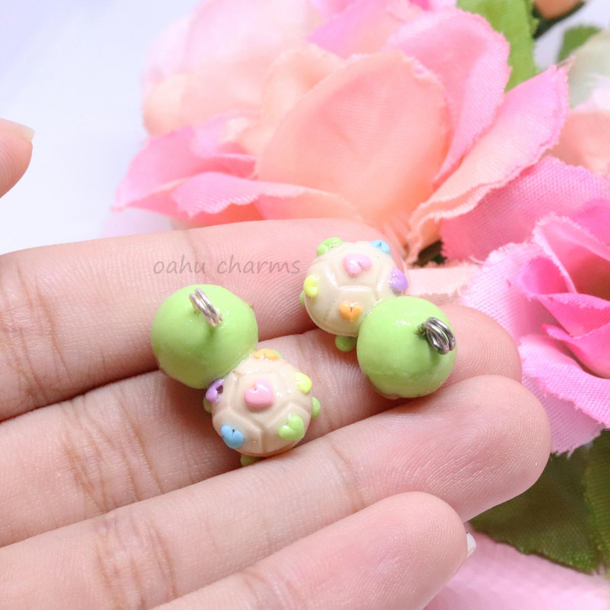 Rainbow Hearts Turtle Polymer Clay Charm picture