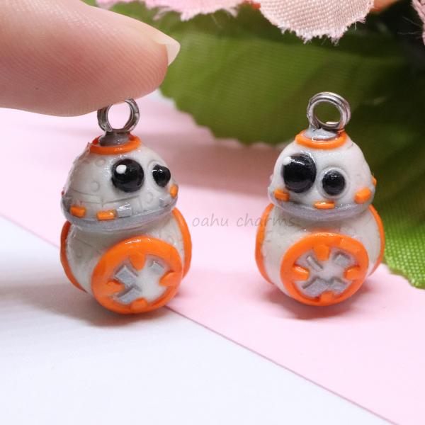 White and Orange Space Robot Polymer Clay Charm picture