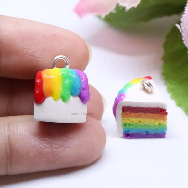 Rainbow Cake Slice Polymer Clay Charm picture