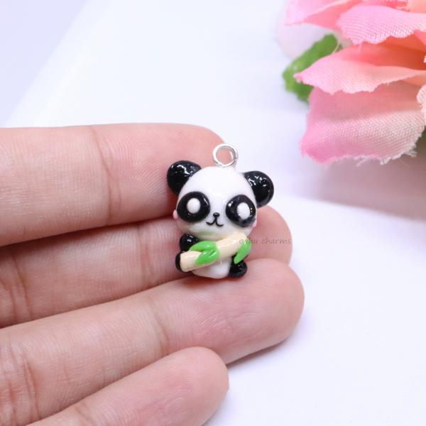 Panda Holding Bamboo Polymer Clay Charm