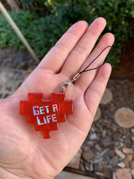 8-Bit Heart Phone Charm- Get a Life picture