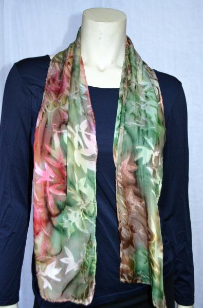 Orange green leaf devore scarf