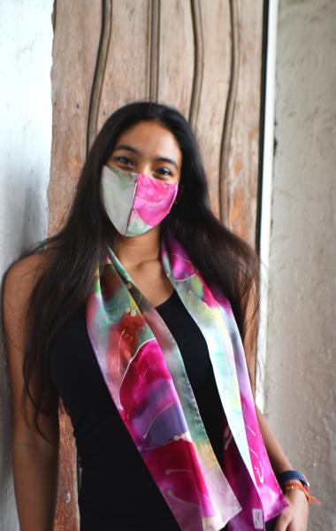 Floral pink scarf -mask picture