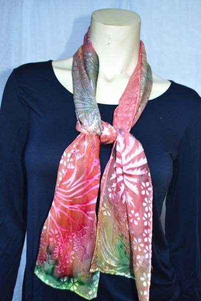 Orange green leaf devore scarf picture