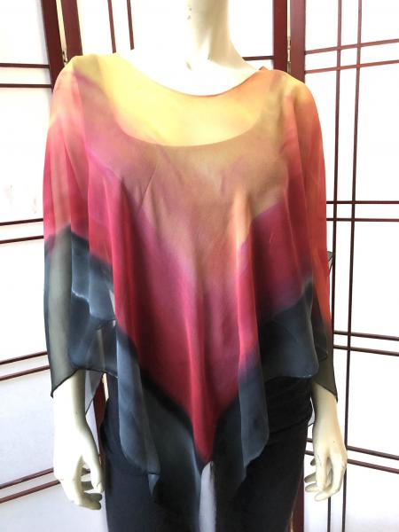 Red sunset wave poncho