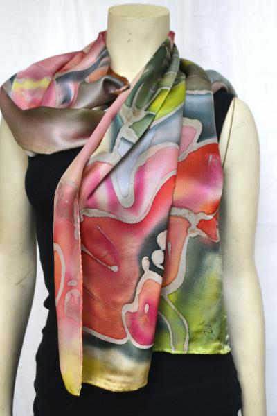 Red poppy silk scarf picture