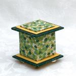 Green Leaves Washi Covered Box, 3"x3" (brim to brim); 3.38" tall