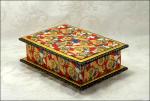 Gold Coins on Red  Washi Covered Box, 9.75" x 6.75" (brim to brim); 3.5" tall