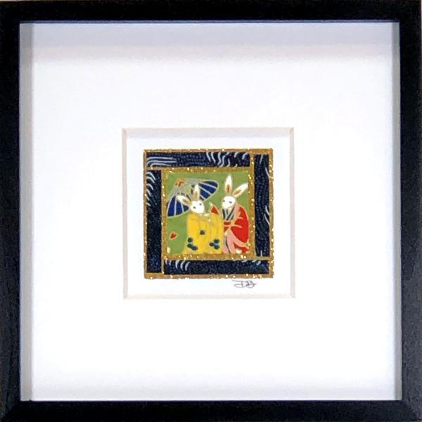 Bunnies 003  - 6"x6" Framed, Matted Washi Mosaic