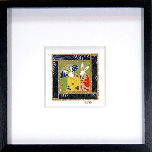 Bunnies 003  - 6"x6" Framed, Matted Washi Mosaic picture