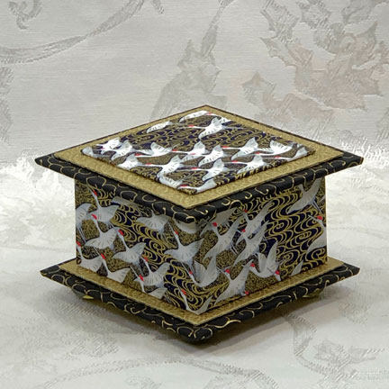 NEW! Black Cranes Washi Covered Box, 4.5"x 4.5" (brim to brim); 3.25" tall picture