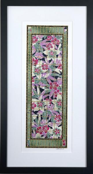 Exotic Purple Flowers - 10" x 20" Framed, Matted Washi Mosaic picture