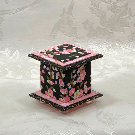 Pink Flowers on Black Washi Covered Box, 3"x3" (brim to brim); 3.38" tall picture