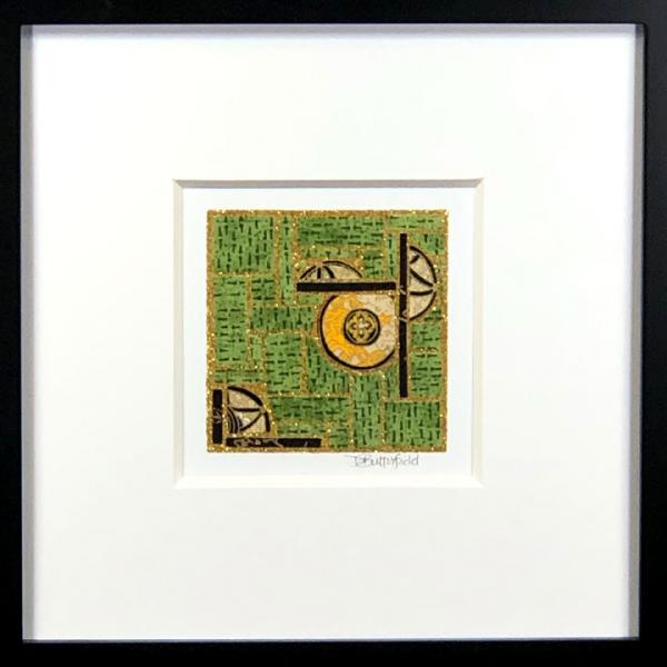 Coins on Green - 8"x8" Framed, Matted Washi Mosaic