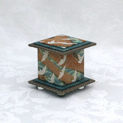 Teal Crane Washi Covered Box, 3"x3" (brim to brim); 3.38" tall