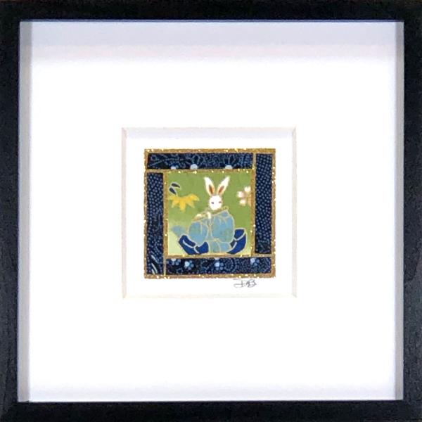 Bunnies 002  - 6"x6" Framed, Matted Washi Mosaic picture