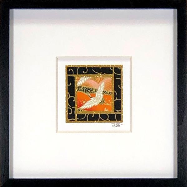 Orange Crane 002  - 6"x6" Framed, Matted Washi Mosaic