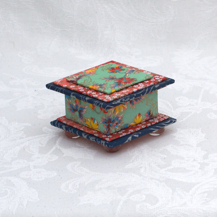 Vintage Washi Covered Box, 3"x3" (brim to brim); 2" tall picture