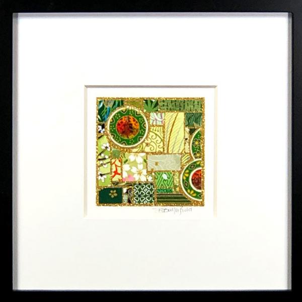 Green Coins And Pieces II - 8"x8" Framed, Matted Washi Mosaic