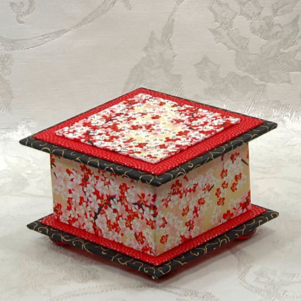 Bright Red Cherry Washi Covered Box, 4.5"x 4.5" (brim to brim); 3.25" tall