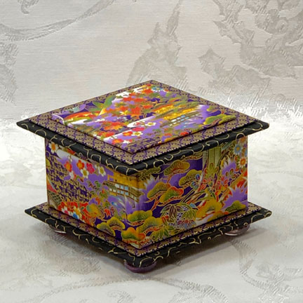 Purple Temple Washi Covered Box, 4.5"x 4.5" (brim to brim); 3.25" tall