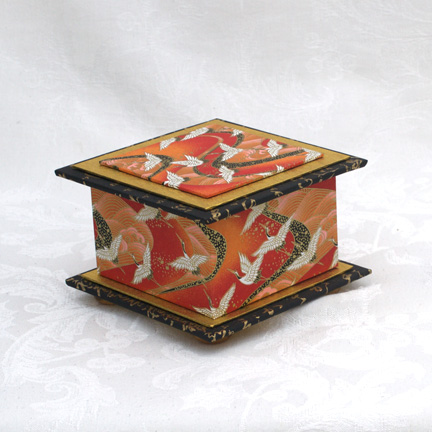 Orange Cranes Washi Covered Box, 4.5"x 4.5" (brim to brim); 3.25" tall