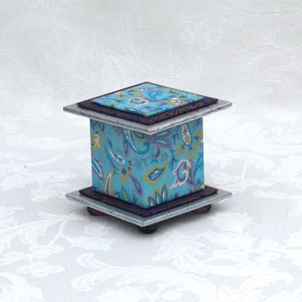 Blue Paisley Washi Covered Box, 3"x3" (brim to brim); 3.38" tall