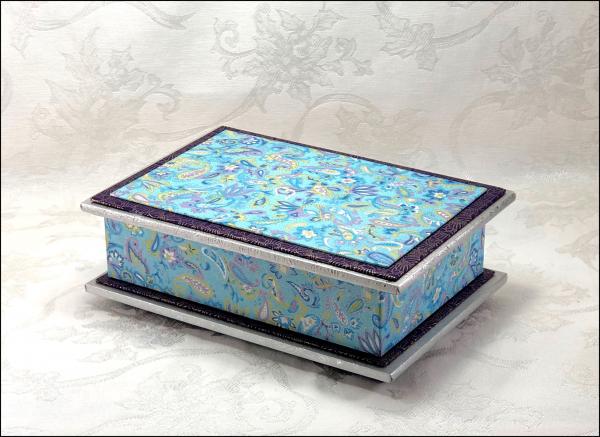 Blue Paisley  Washi Covered Box, 9.75" x 6.75" (brim to brim); 3.5" tall