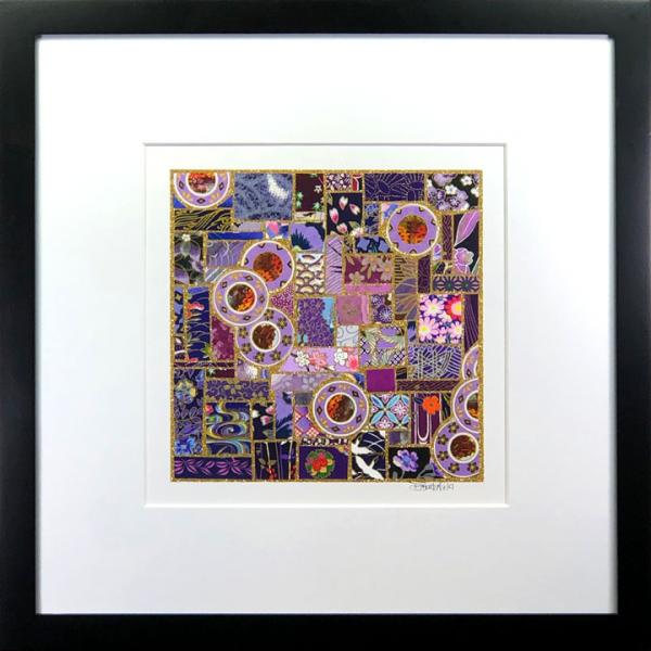 Purple Coins - 12.5" x 12.5" Framed, Matted Washi Mosaic