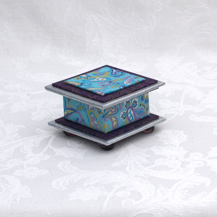 Blue Paisley Washi Covered Box, 3"x3" (brim to brim); 2" tall picture