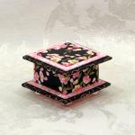 Pink Flowers on Black Washi Covered Box, 3"x3" (brim to brim); 2" tall