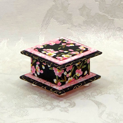 Pink Flowers on Black Washi Covered Box, 3"x3" (brim to brim); 2" tall picture