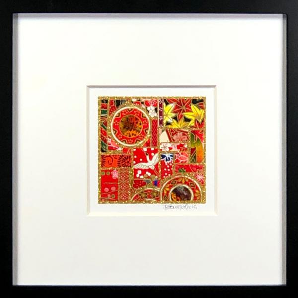 Red Coins And Pieces II - 8"x8" Framed, Matted Washi Mosaic picture