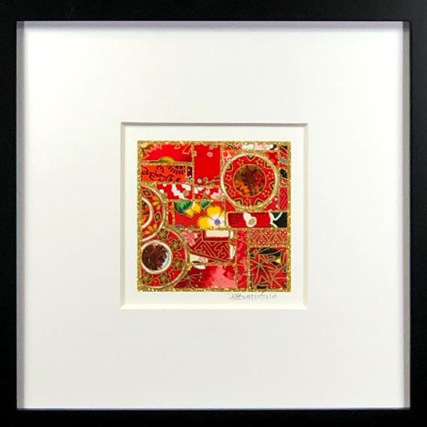 Red Coins And Pieces I - 8"x8" Framed, Matted Washi Mosaic