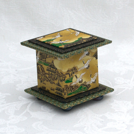 Ochre Cranes Washi Covered Box, 3"x3" (brim to brim); 3.38" tall