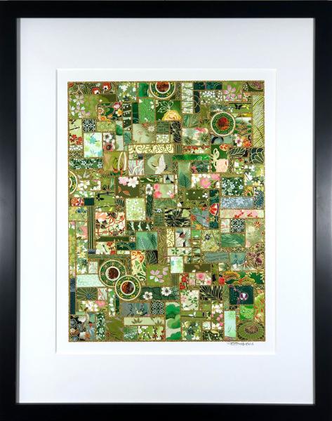 Green Fields - 14" x 18" Framed, Matted Washi Mosaic picture