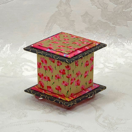 Pink Flowers on Gold Washi Covered Box, 3"x3" (brim to brim); 3.38" tall