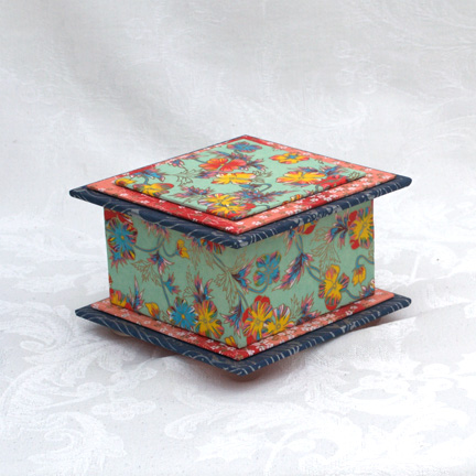 Vintage Washi Covered Box, 4.5"x 4.5" (brim to brim); 3.25" tall picture