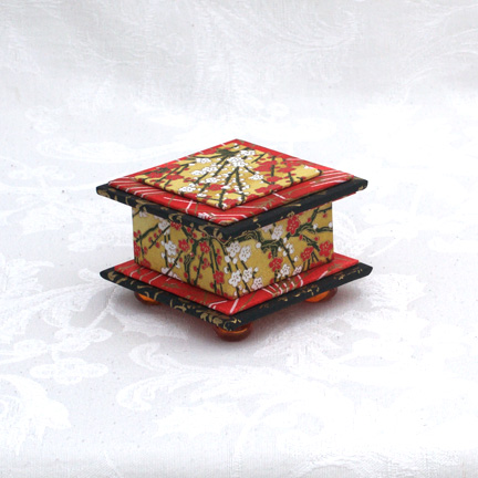 Yellow Cherry Washi Covered Box, 3"x3" (brim to brim); 2" tall