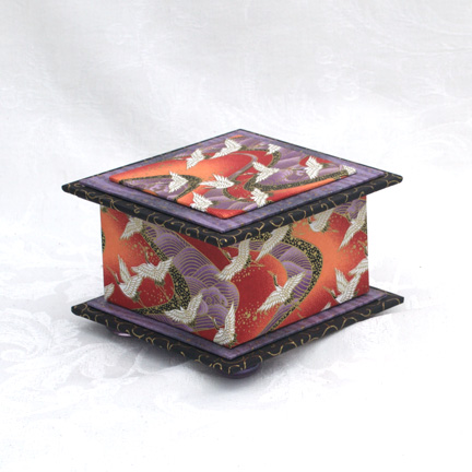 Salmon Crane Washi Covered Box, 4.5"x 4.5" (brim to brim); 3.25" tall