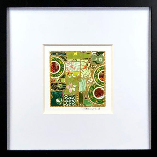 Green Coins And Pieces I - 8"x8" Framed, Matted Washi Mosaic