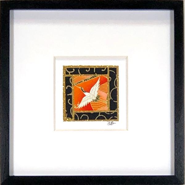 Orange Crane 001  - 6"x6" Framed, Matted Washi Mosaic picture