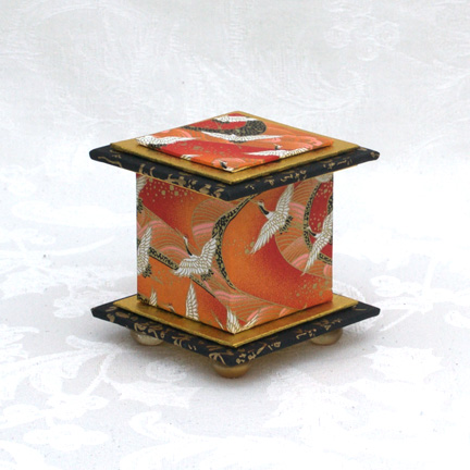Orange Crane Washi Covered Box, 3"x3" (brim to brim); 3.38" tall