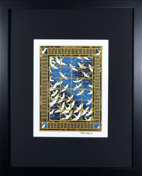 Biue Crane Special - 11"x14" Framed, Matted Washi Mosaic picture