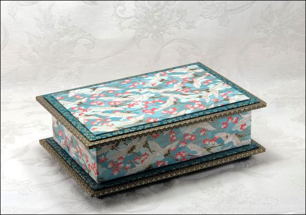 Cranes on Teal Washi Covered Box, 9.75" x 6.75" (brim to brim); 3.5" tall picture