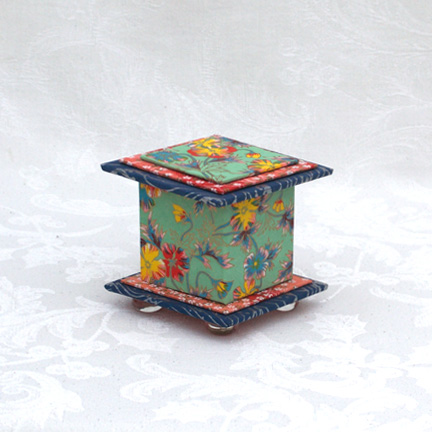 Vintage Washi Covered Box, 3"x3" (brim to brim); 3.38" tall picture