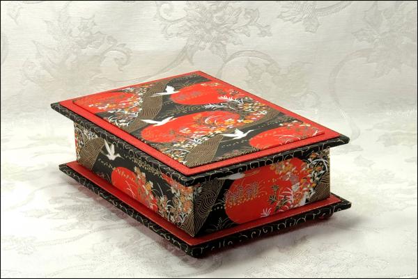 Cranes on Red Washi Covered Box, 9.75" x 6.75" (brim to brim); 3.5" tall picture