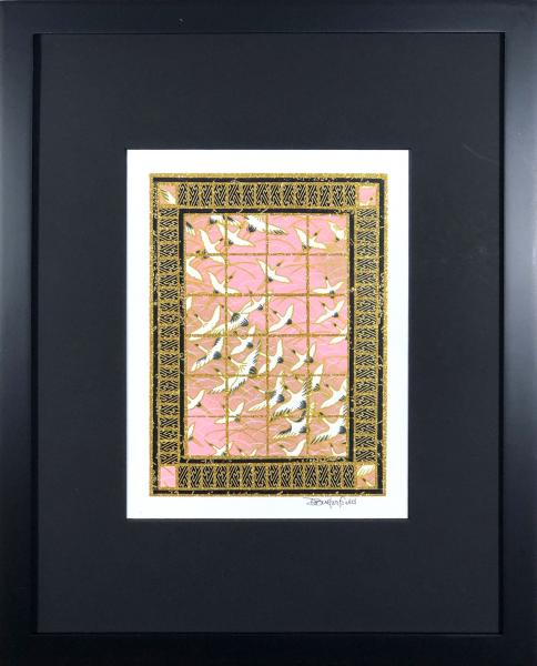 Pink Crane Special - 11"x14" Framed, Matted Washi Mosaic picture